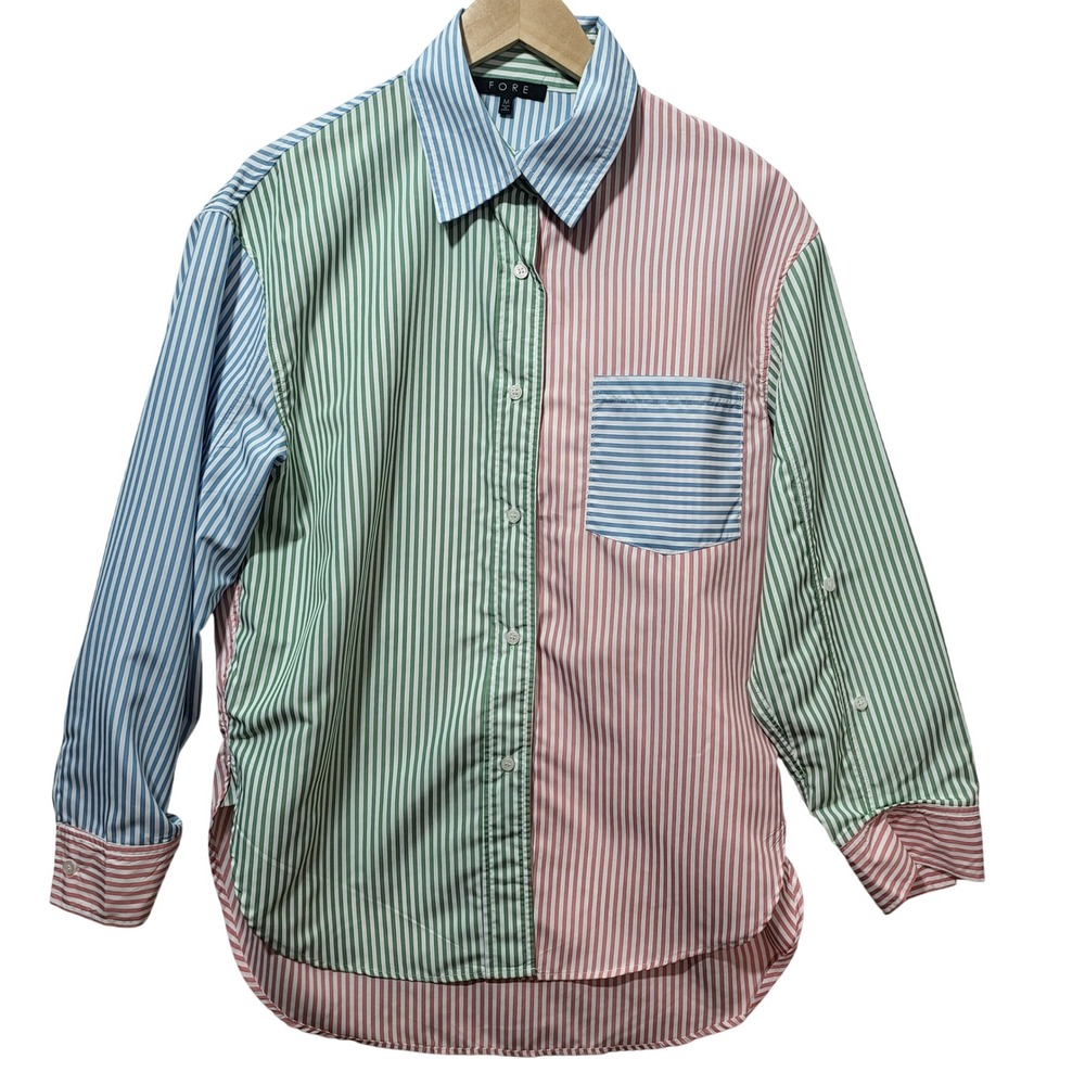 FORE Colorblock Striped Button Down Shirt Oversized Women's Size M